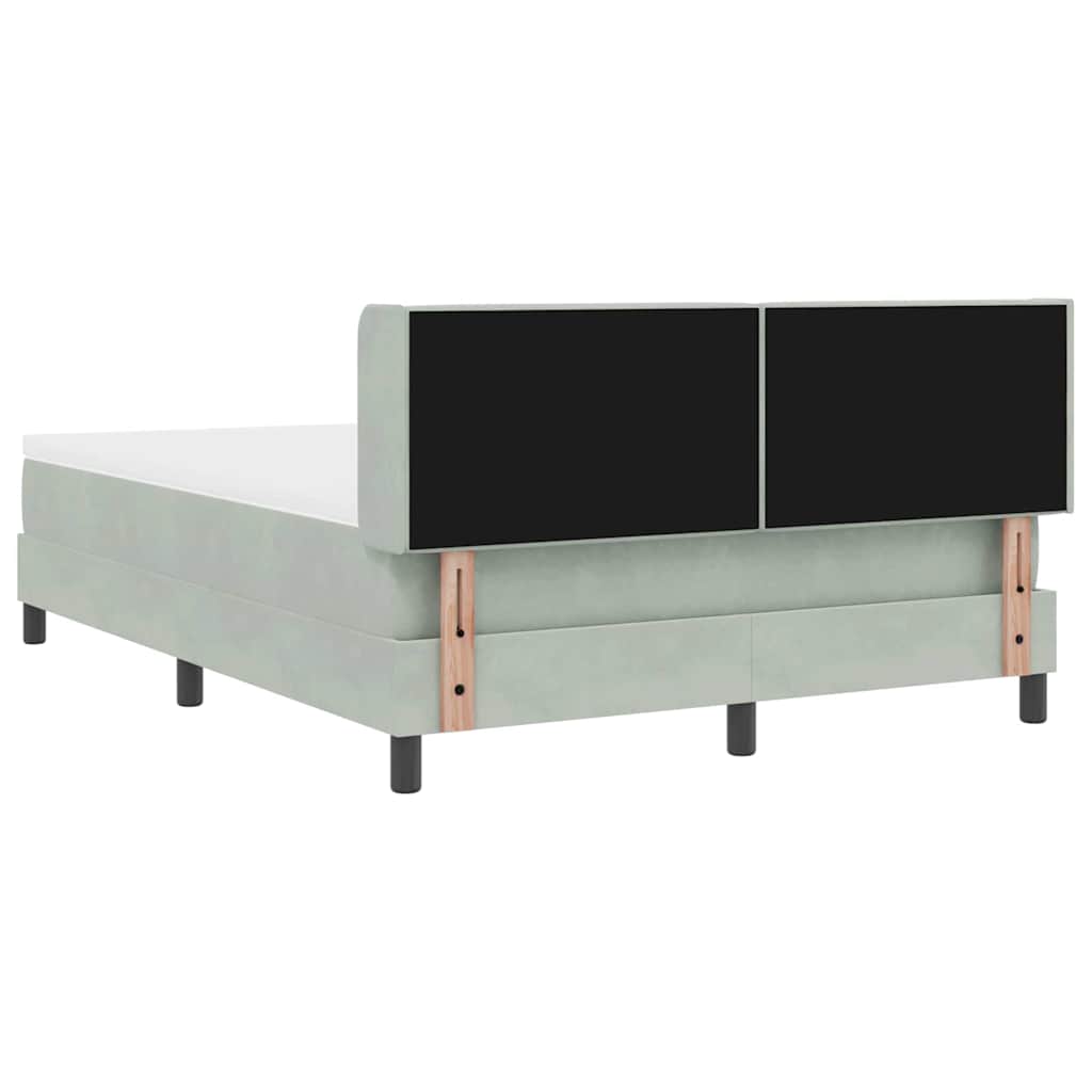 Boxrugós ágy fejtámlával Világosszürke 200 x 140 cm Bársony