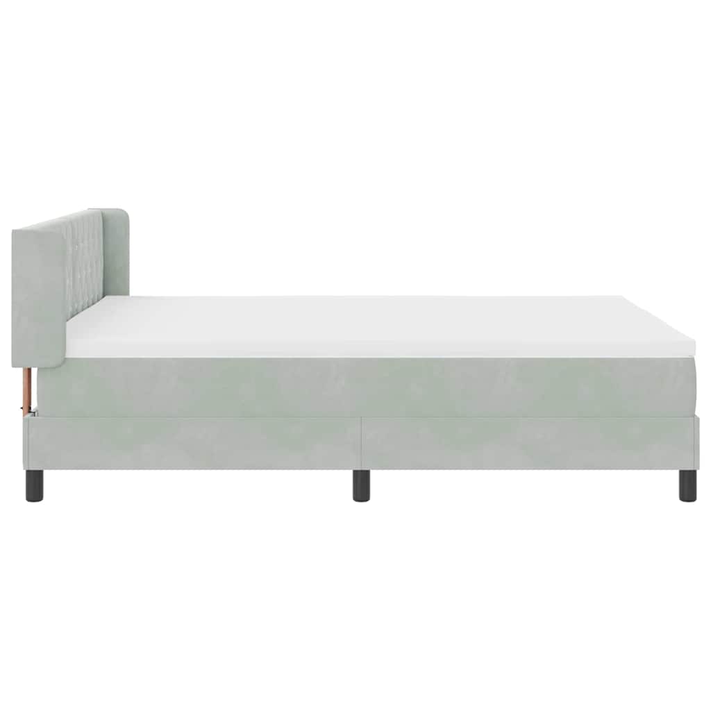 Boxrugós ágy fejtámlával Világosszürke 200 x 140 cm Bársony