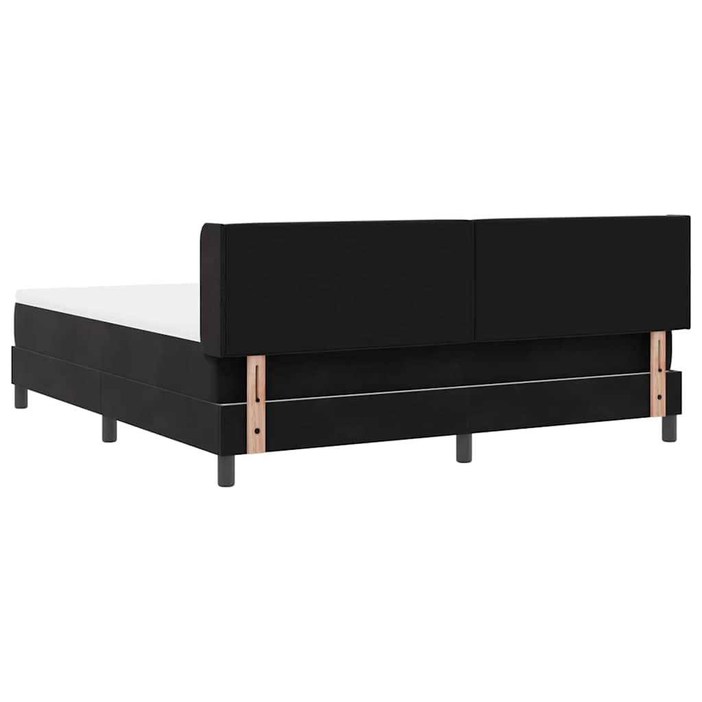 Boxrugós ágy fejtámlával Fekete 200 x 180 cm Bársony