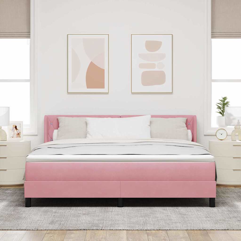 Boxrugós ágy fejtámlával Rózsaszín 200 x 180 cm Bársony