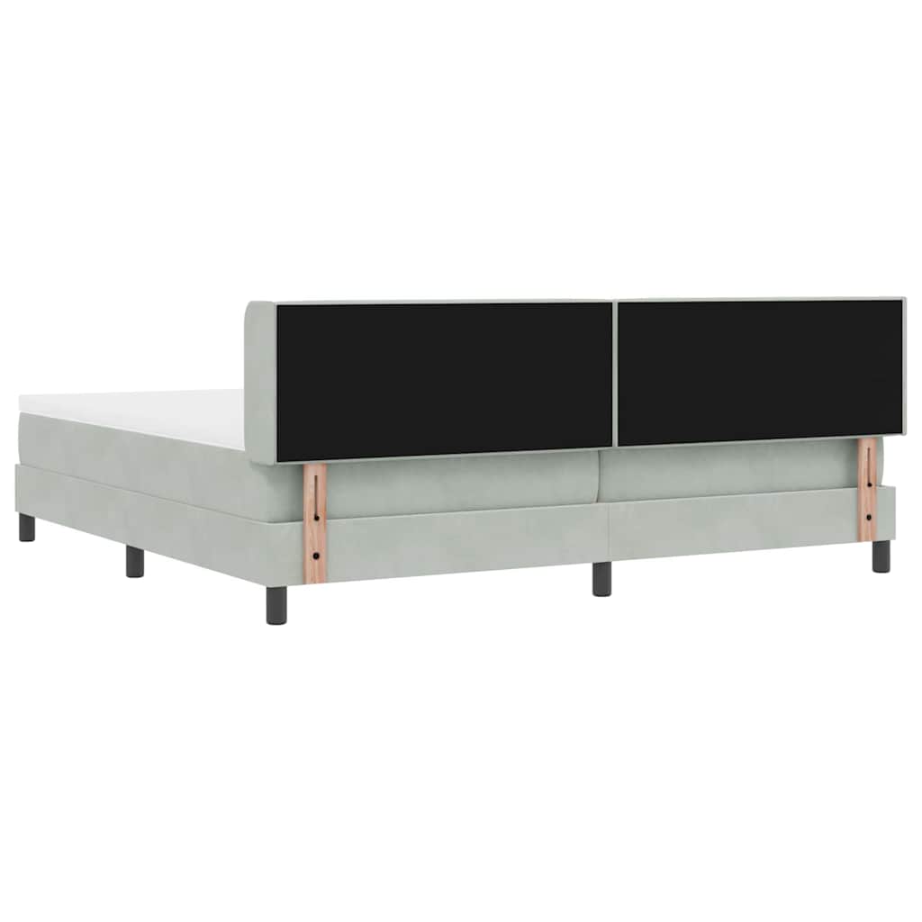 Boxrugós ágy fejtámlával Világosszürke 200 x 200 cm Bársony