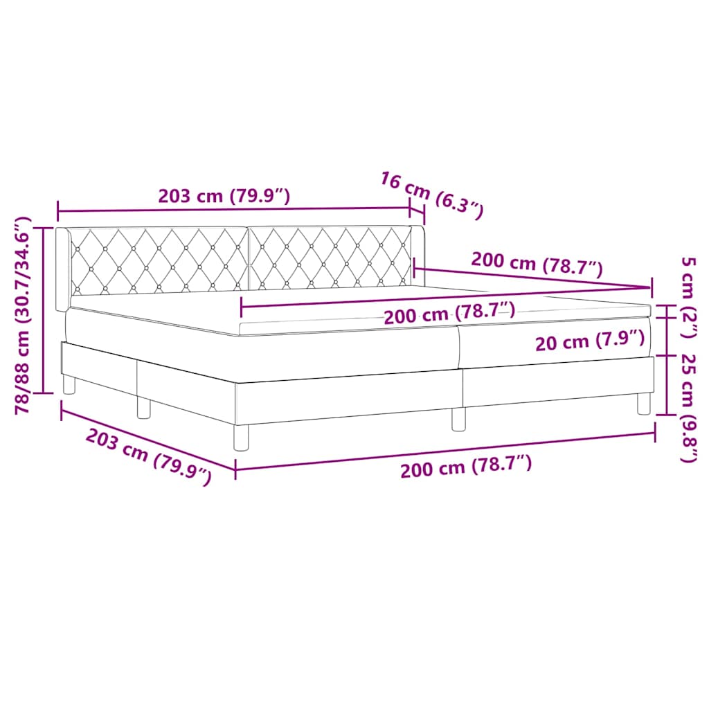 Boxrugós ágy fejtámlával Világosszürke 200 x 200 cm Bársony