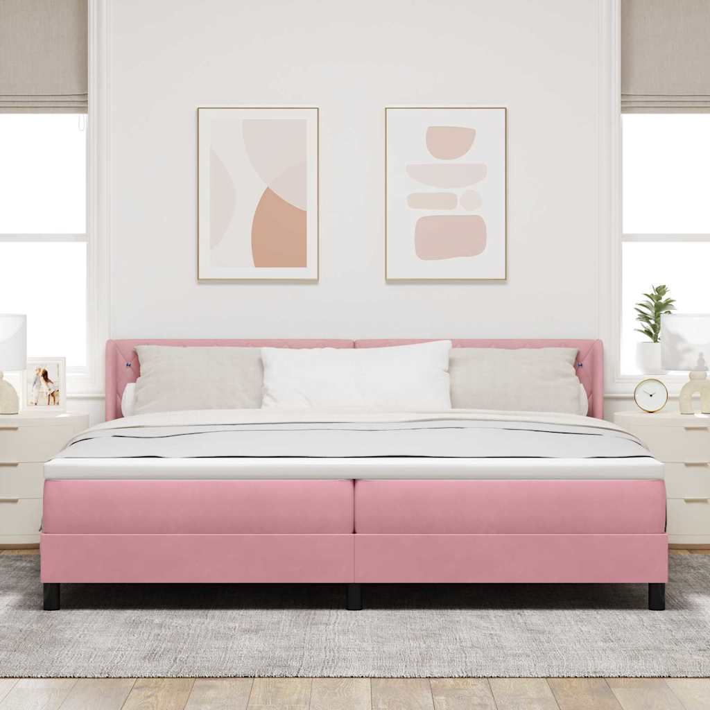 Boxrugós ágy fejtámlával Rózsaszín 200 x 200 cm Bársony