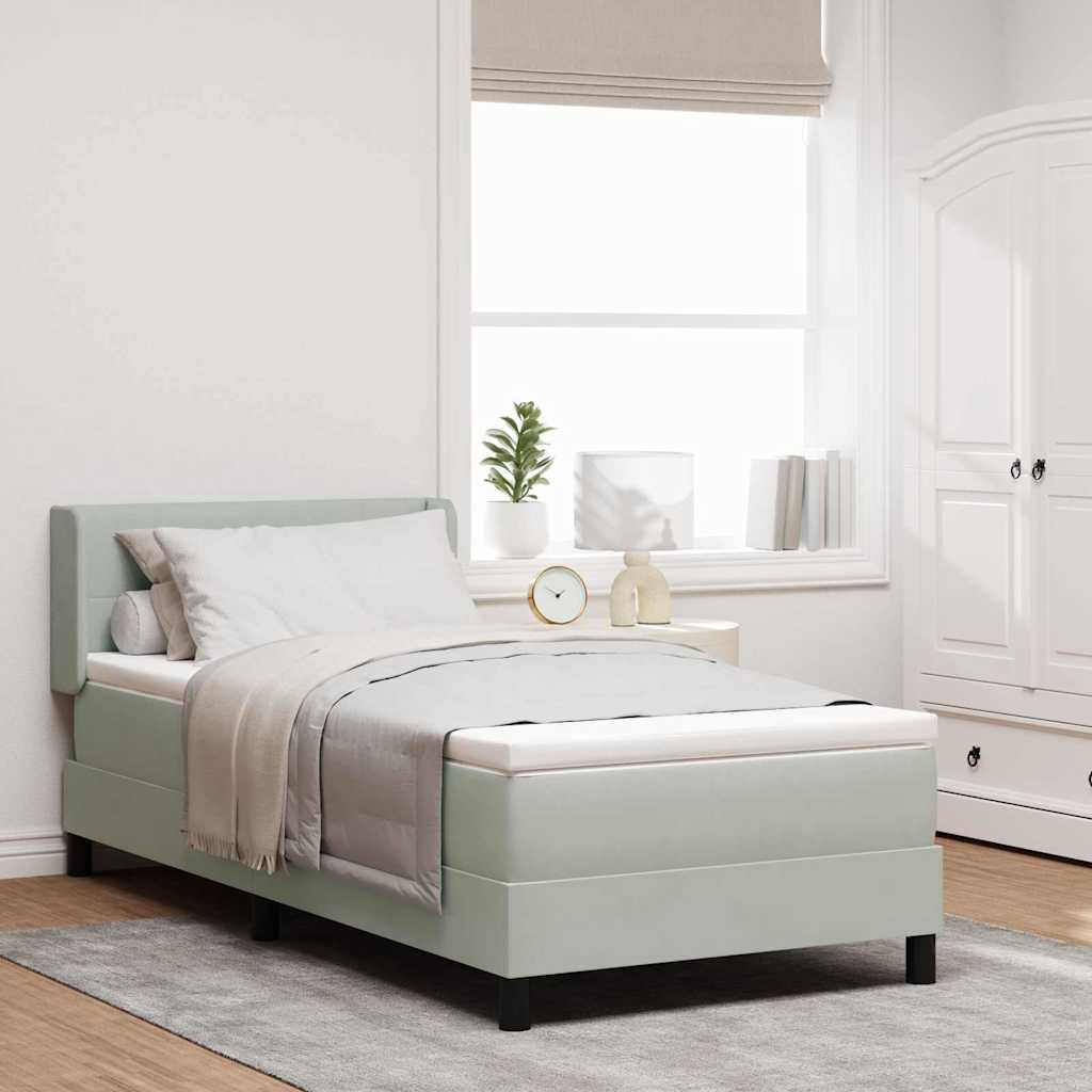 Boxrugós ágy fejtámlával Világosszürke 200 x 80 cm Bársony