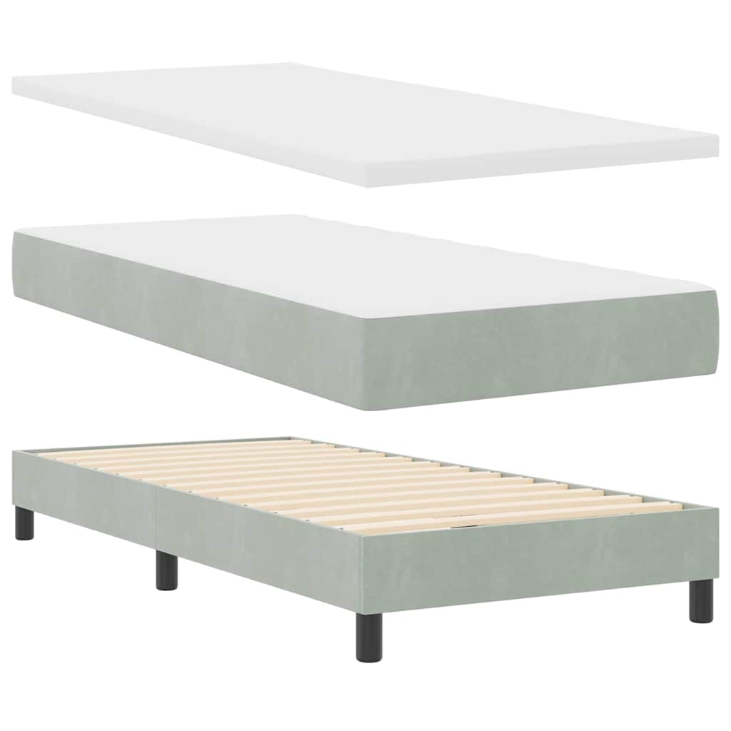 Boxrugós ágy fejtámlával Világosszürke 200 x 80 cm Bársony
