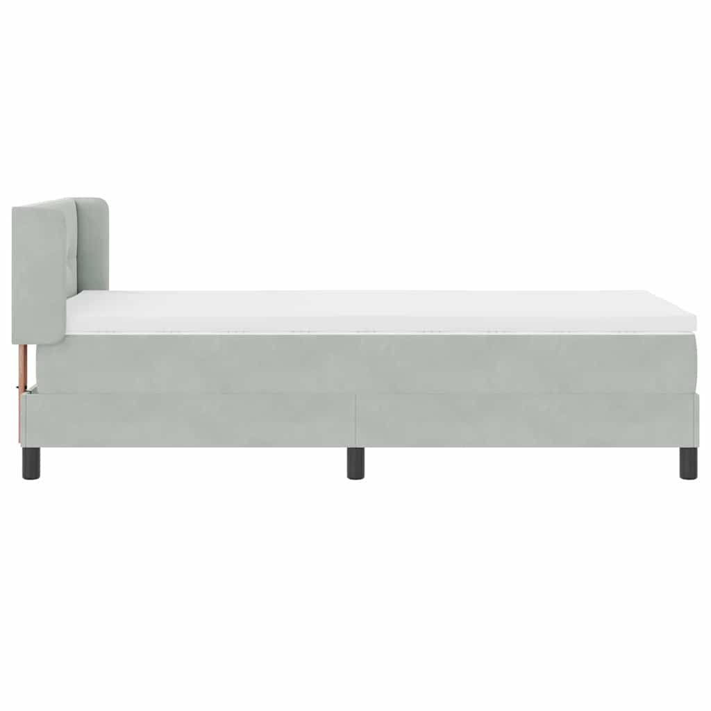 Boxrugós ágy fejtámlával Világosszürke 200 x 80 cm Bársony
