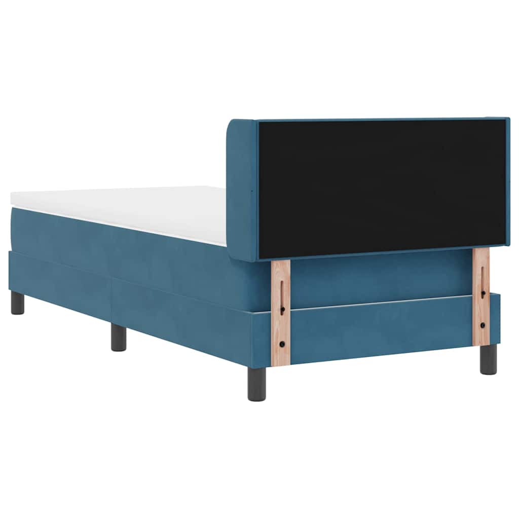 Boxrugós ágy fejtámlával Sötét kék 200 x 100 cm Bársony