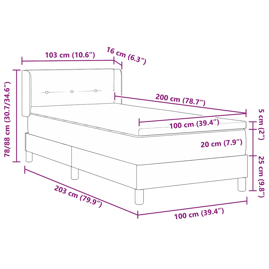 Boxrugós ágy fejtámlával Sötét kék 200 x 100 cm Bársony