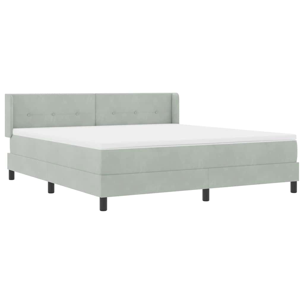 Boxrugós ágy fejtámlával Világosszürke 200 x 180 cm Bársony