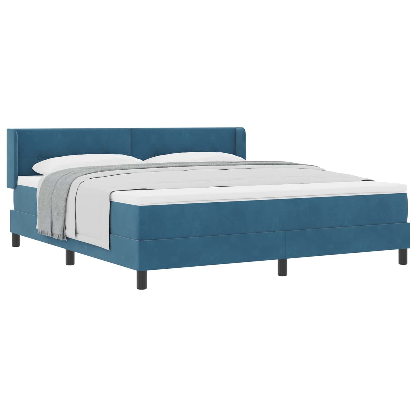 Boxrugós ágy fejtámlával Sötét kék 200 x 180 cm Bársony