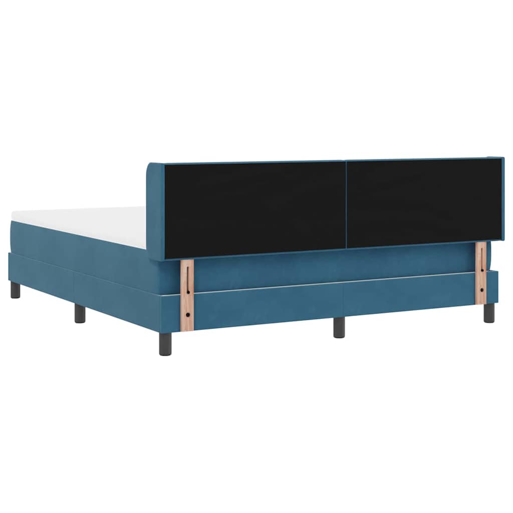Boxrugós ágy fejtámlával Sötét kék 200 x 180 cm Bársony
