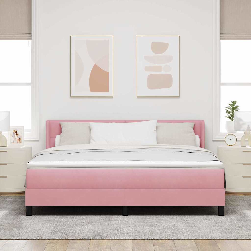Boxrugós ágy fejtámlával Rózsaszín 200 x 180 cm Bársony