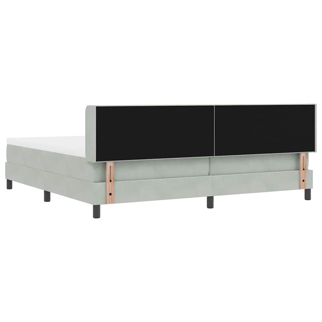 Boxrugós ágy fejtámlával Világosszürke 200 x 200 cm Bársony