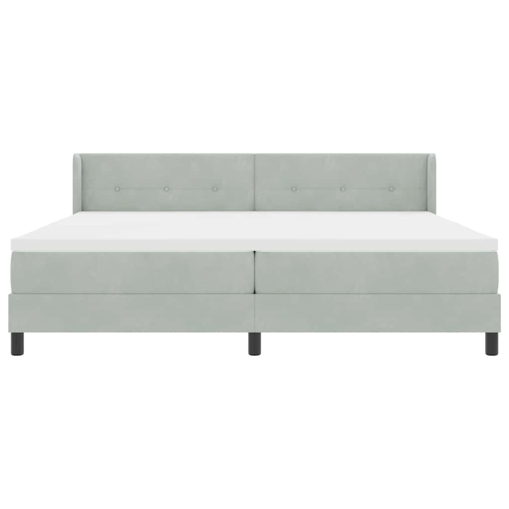 Boxrugós ágy fejtámlával Világosszürke 200 x 200 cm Bársony