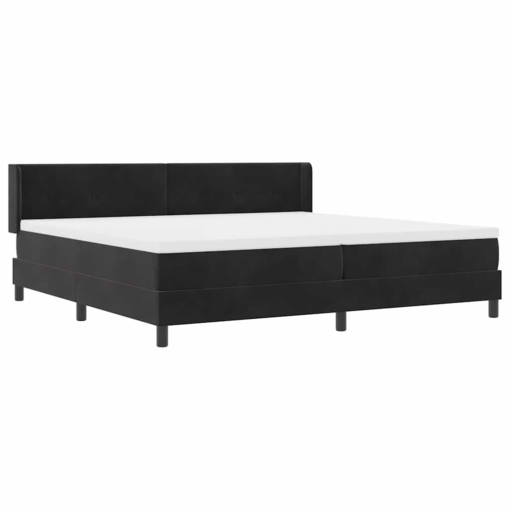 Boxrugós ágy fejtámlával Fekete 200 x 200 cm Bársony