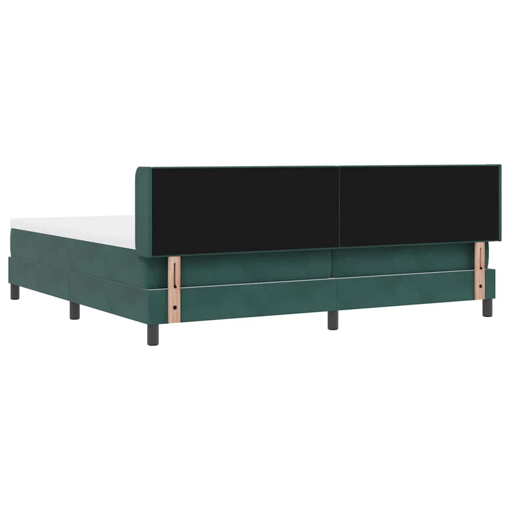 Boxrugós ágy fejtámlával Sötétzöld 200 x 200 cm Bársony