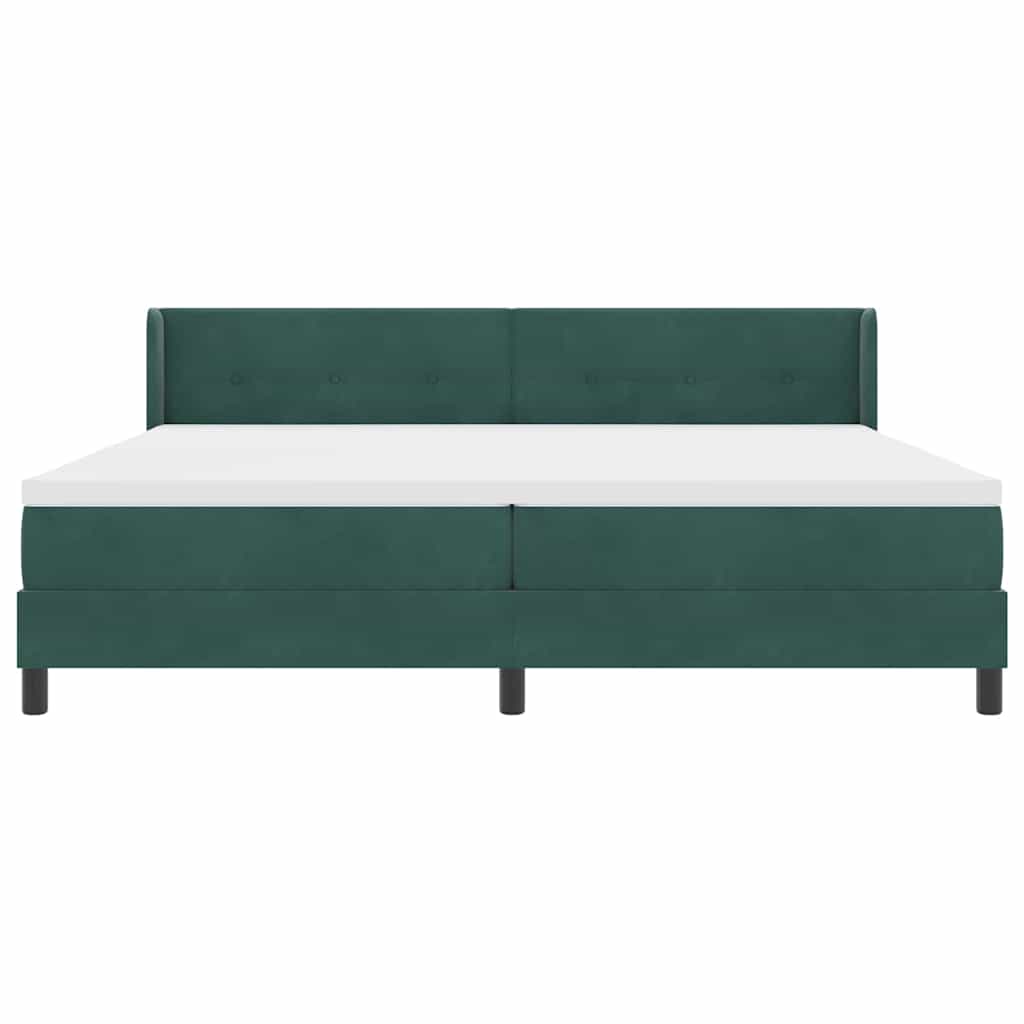 Boxrugós ágy fejtámlával Sötétzöld 200 x 200 cm Bársony