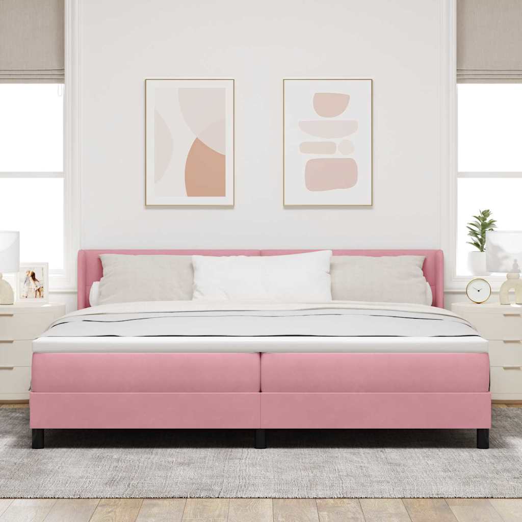 Boxrugós ágy fejtámlával Rózsaszín 200 x 200 cm Bársony