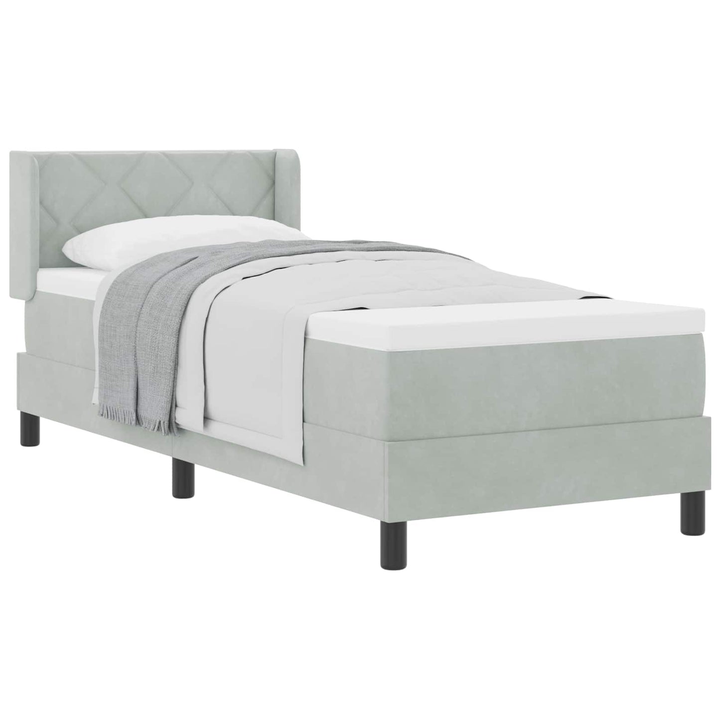 Boxrugós ágy fejtámlával Világosszürke 200 x 80 cm Bársony