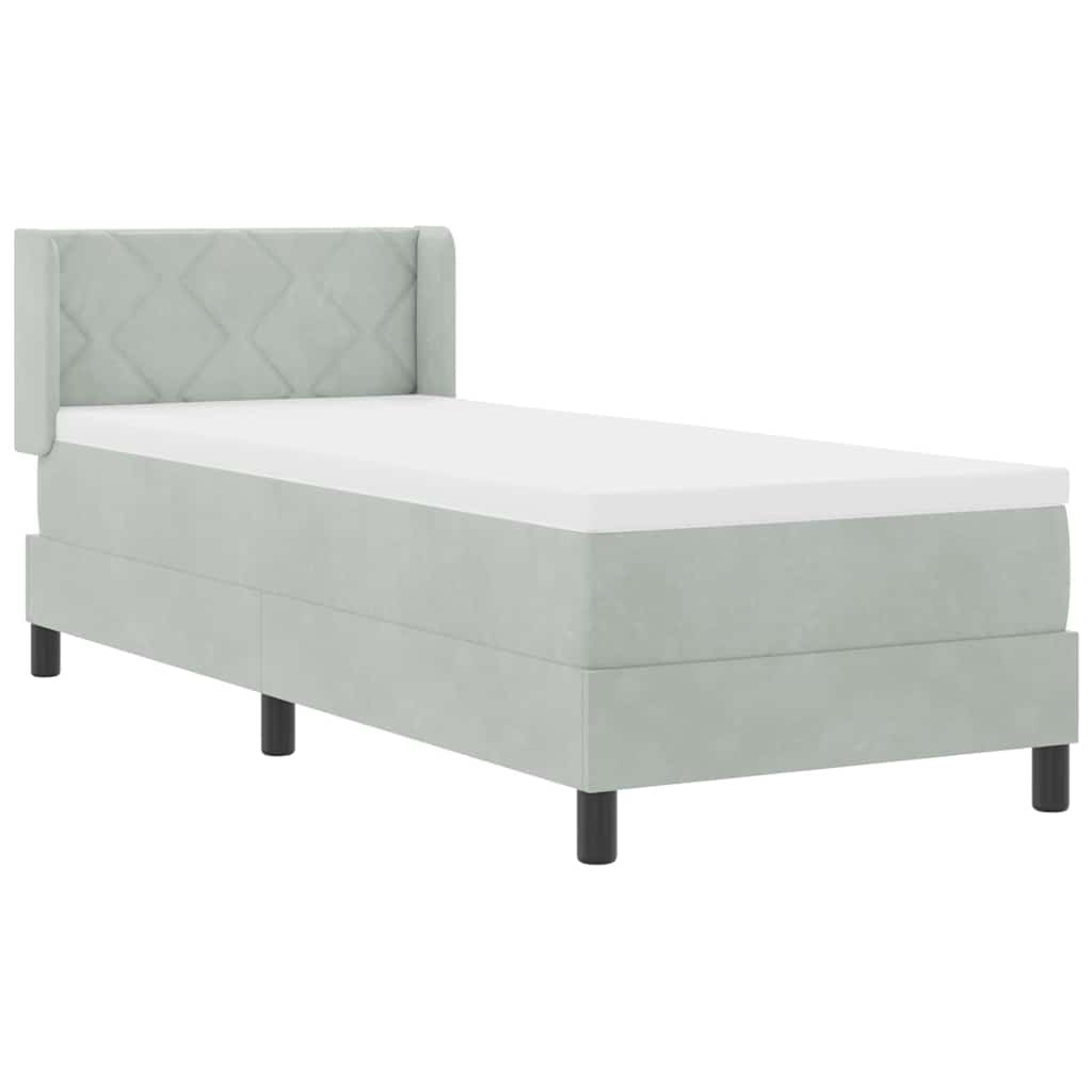 Boxrugós ágy fejtámlával Világosszürke 200 x 80 cm Bársony