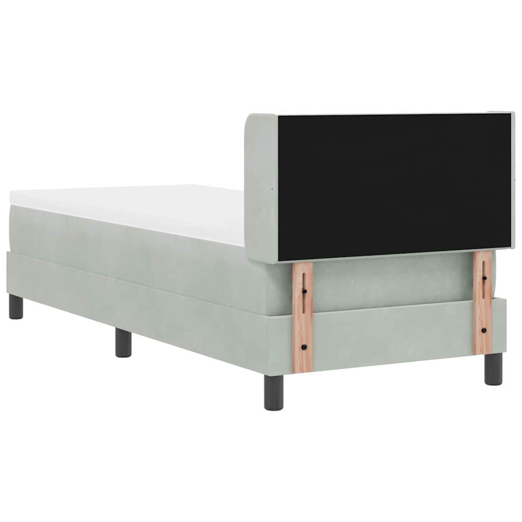 Boxrugós ágy fejtámlával Világosszürke 200 x 80 cm Bársony