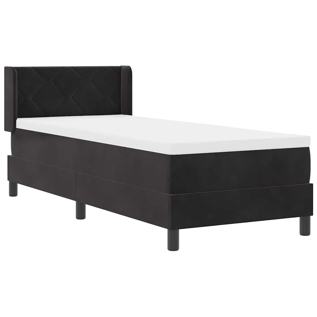 Boxrugós ágy fejtámlával Fekete 200 x 80 cm Bársony
