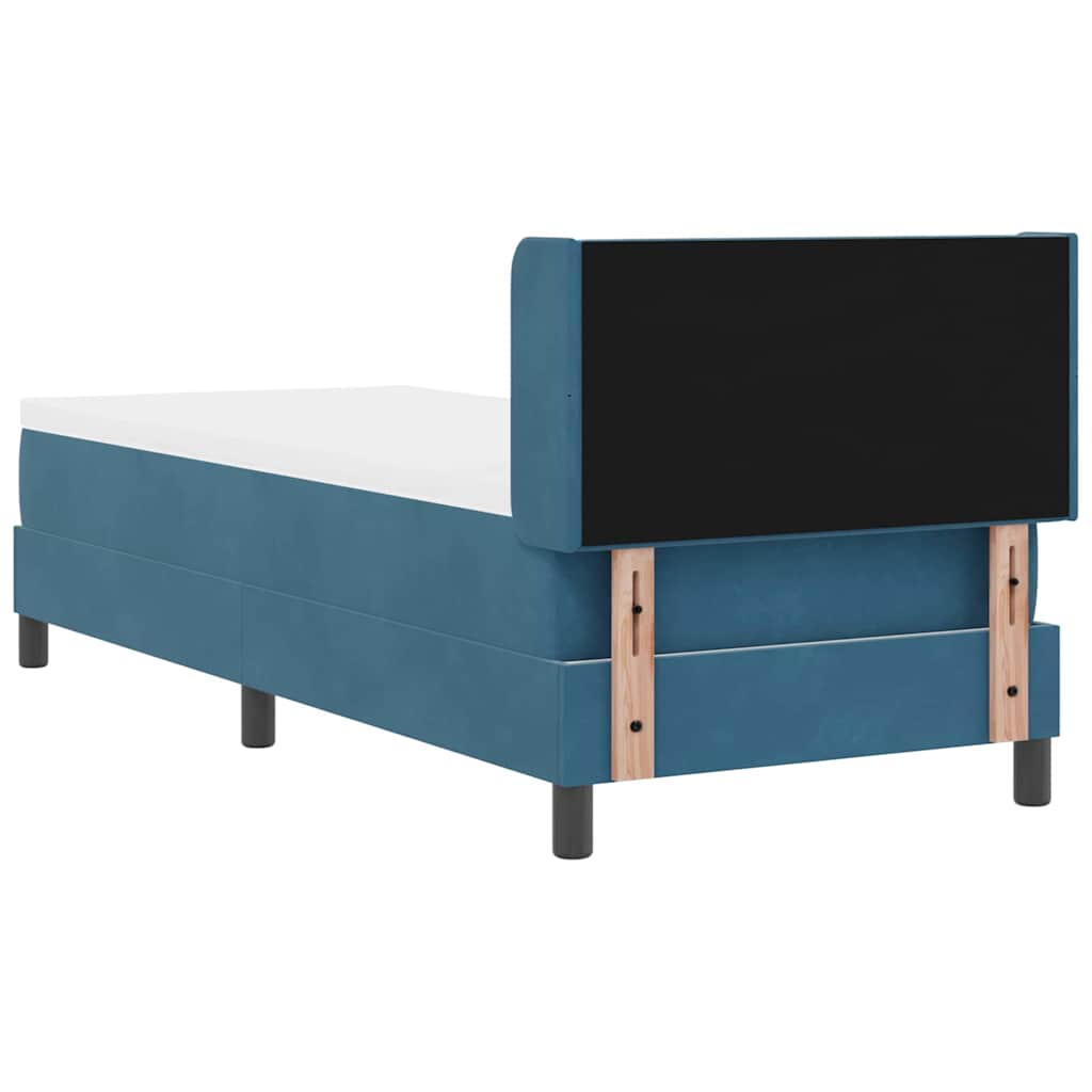 Boxrugós ágy fejtámlával Sötét kék 200 x 80 cm Bársony
