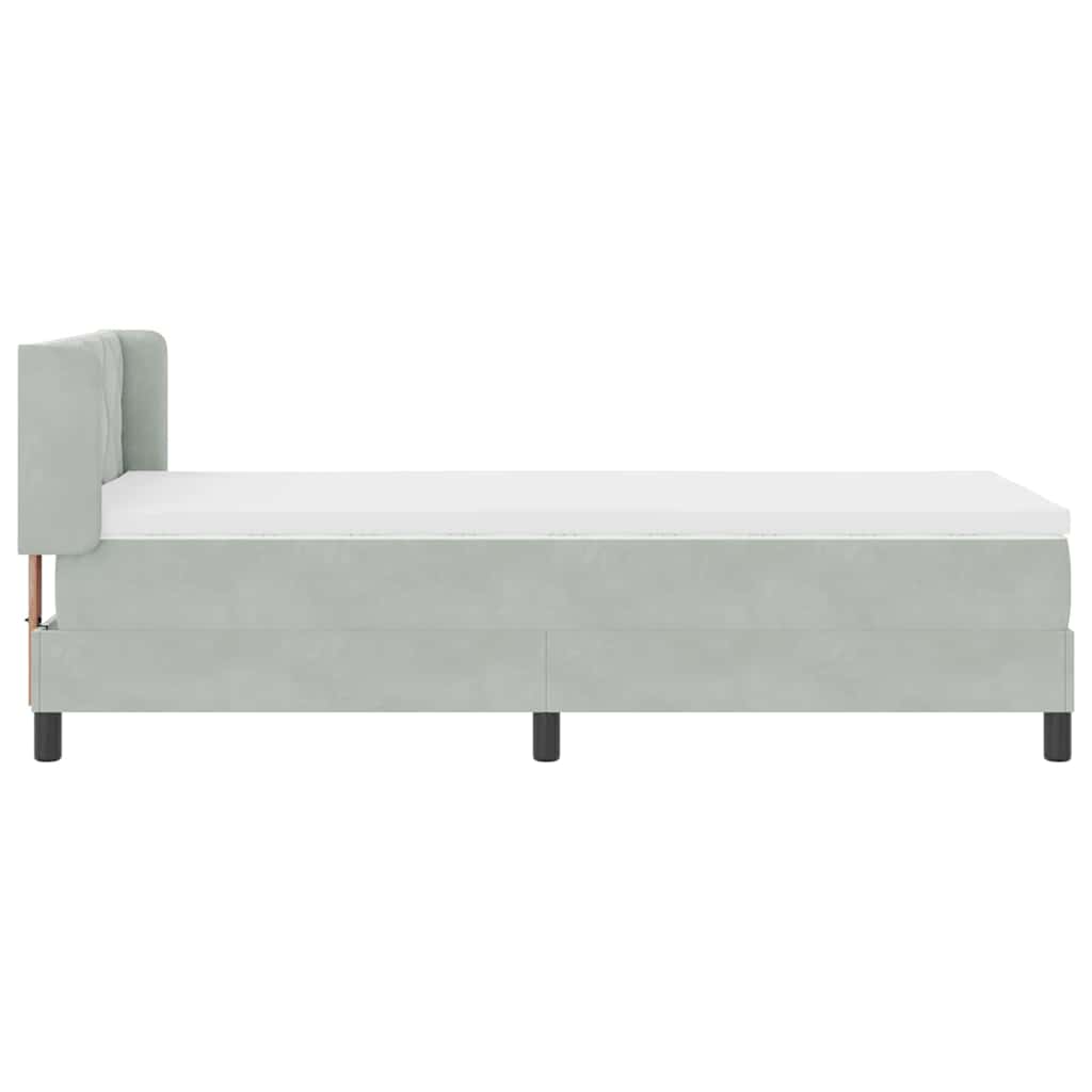 Boxrugós ágy fejtámlával Világosszürke 200 x 90 cm Bársony