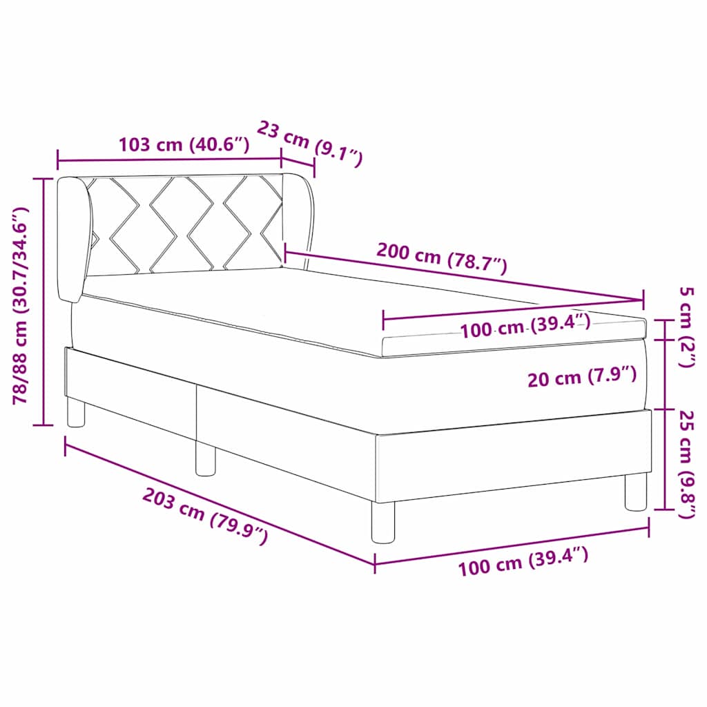 Boxrugós ágy fejtámlával Sötétszürke 200 x 100 cm Bársony