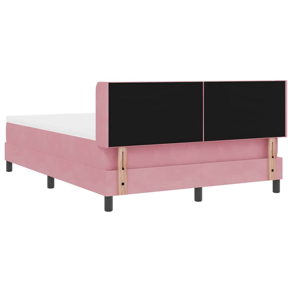 Boxrugós ágy fejtámlával Rózsaszín 190 x 140 cm Bársony