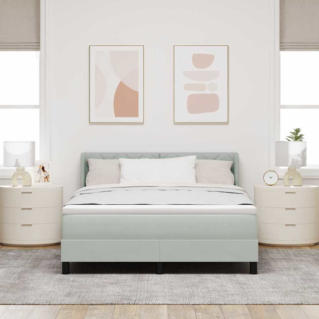 Boxrugós ágy fejtámlával Világosszürke 200 x 140 cm Bársony