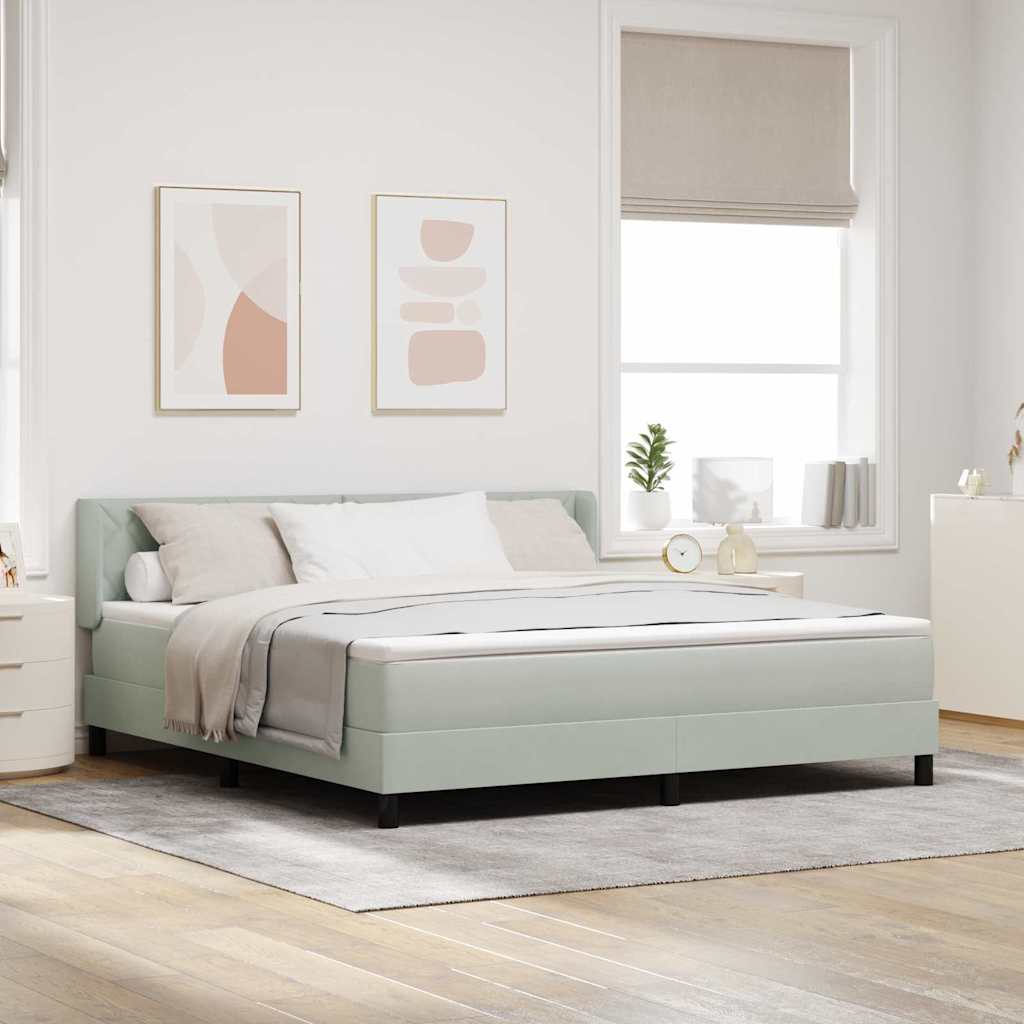Boxrugós ágy fejtámlával Világosszürke 200 x 180 cm Bársony
