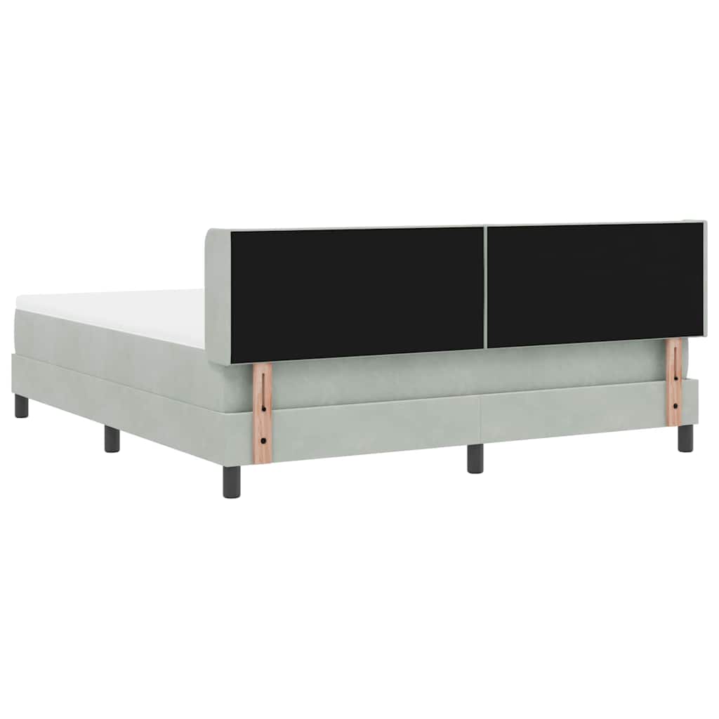 Boxrugós ágy fejtámlával Világosszürke 200 x 180 cm Bársony