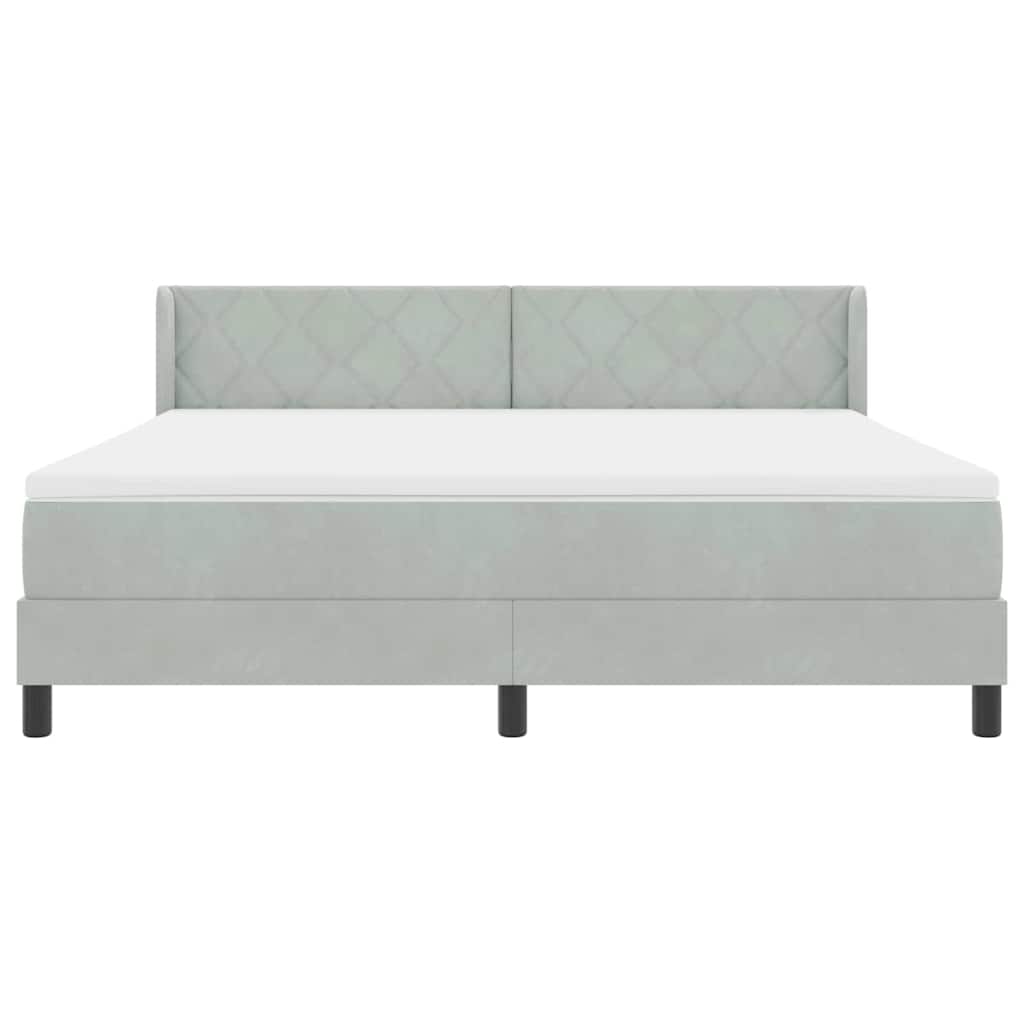 Boxrugós ágy fejtámlával Világosszürke 200 x 180 cm Bársony