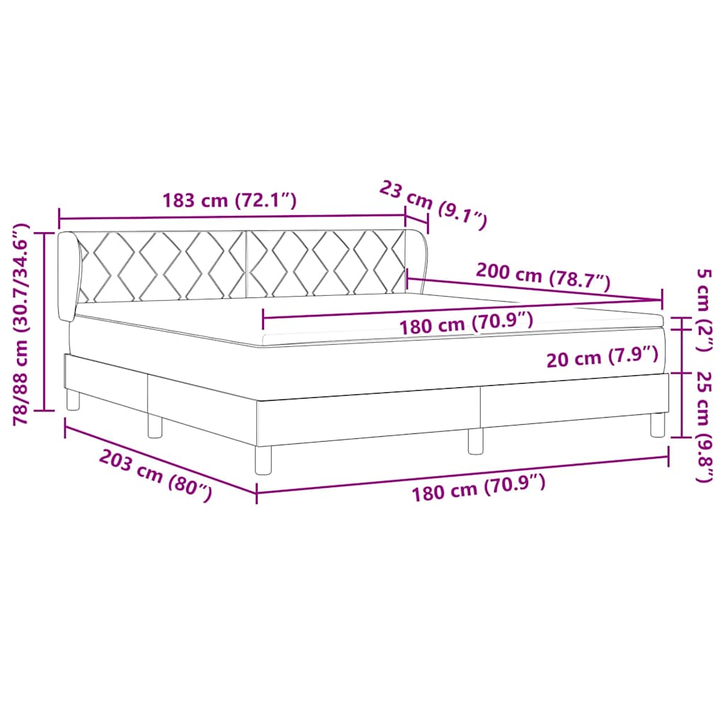 Boxrugós ágy fejtámlával Sötétszürke 200 x 180 cm Bársony
