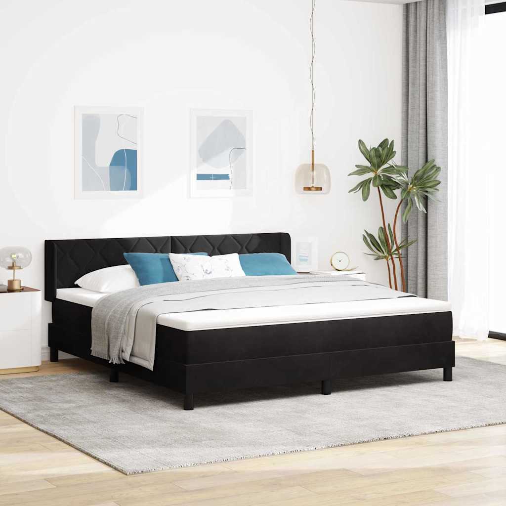 Boxrugós ágy fejtámlával Fekete 200 x 180 cm Bársony