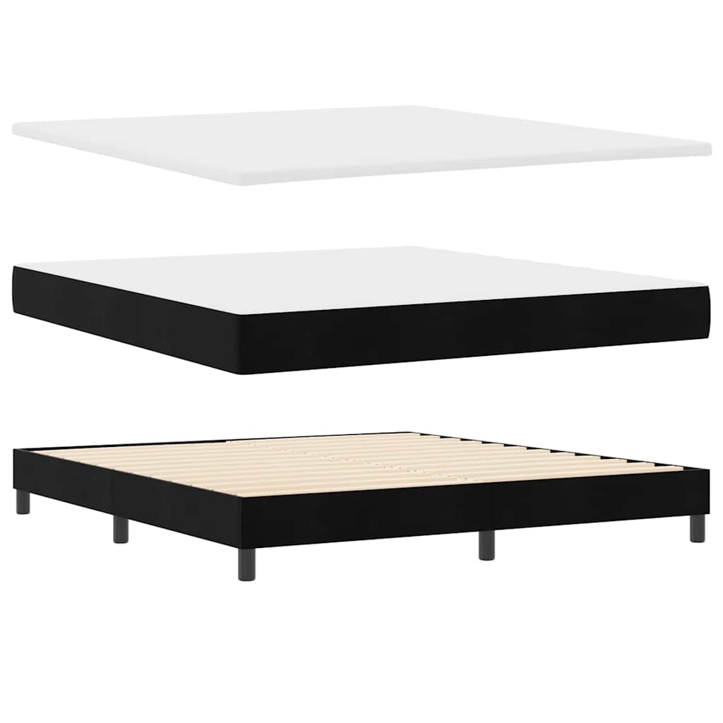 Boxrugós ágy fejtámlával Fekete 200 x 180 cm Bársony