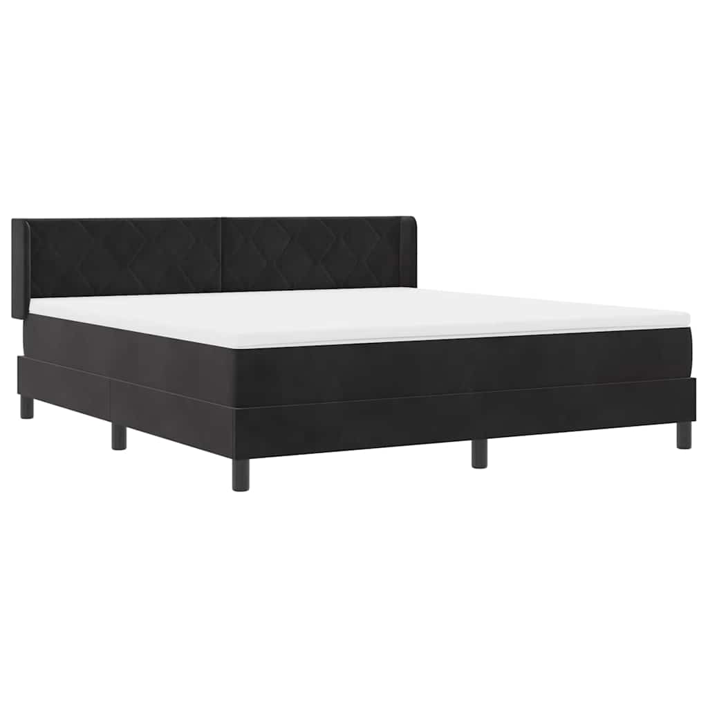 Boxrugós ágy fejtámlával Fekete 200 x 180 cm Bársony