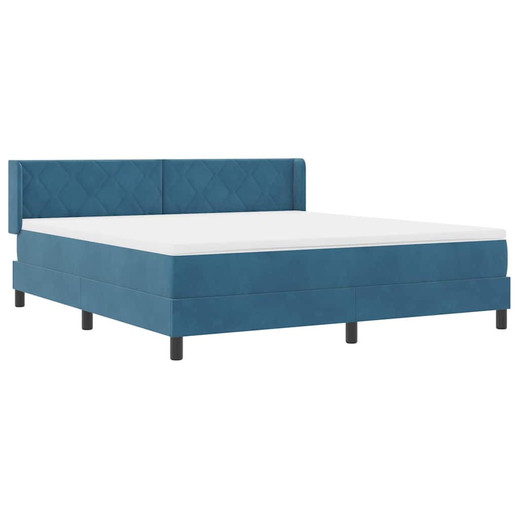 Boxrugós ágy fejtámlával Sötét kék 200 x 180 cm Bársony