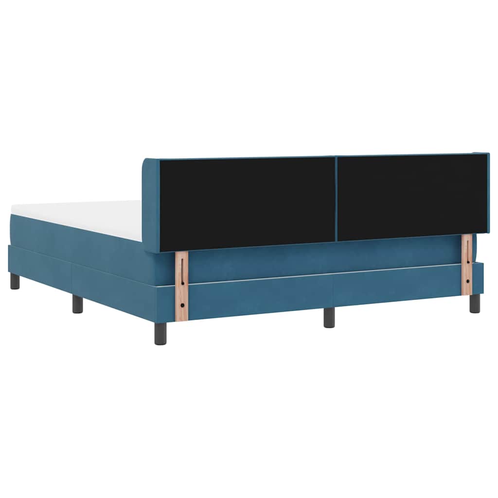 Boxrugós ágy fejtámlával Sötét kék 200 x 180 cm Bársony
