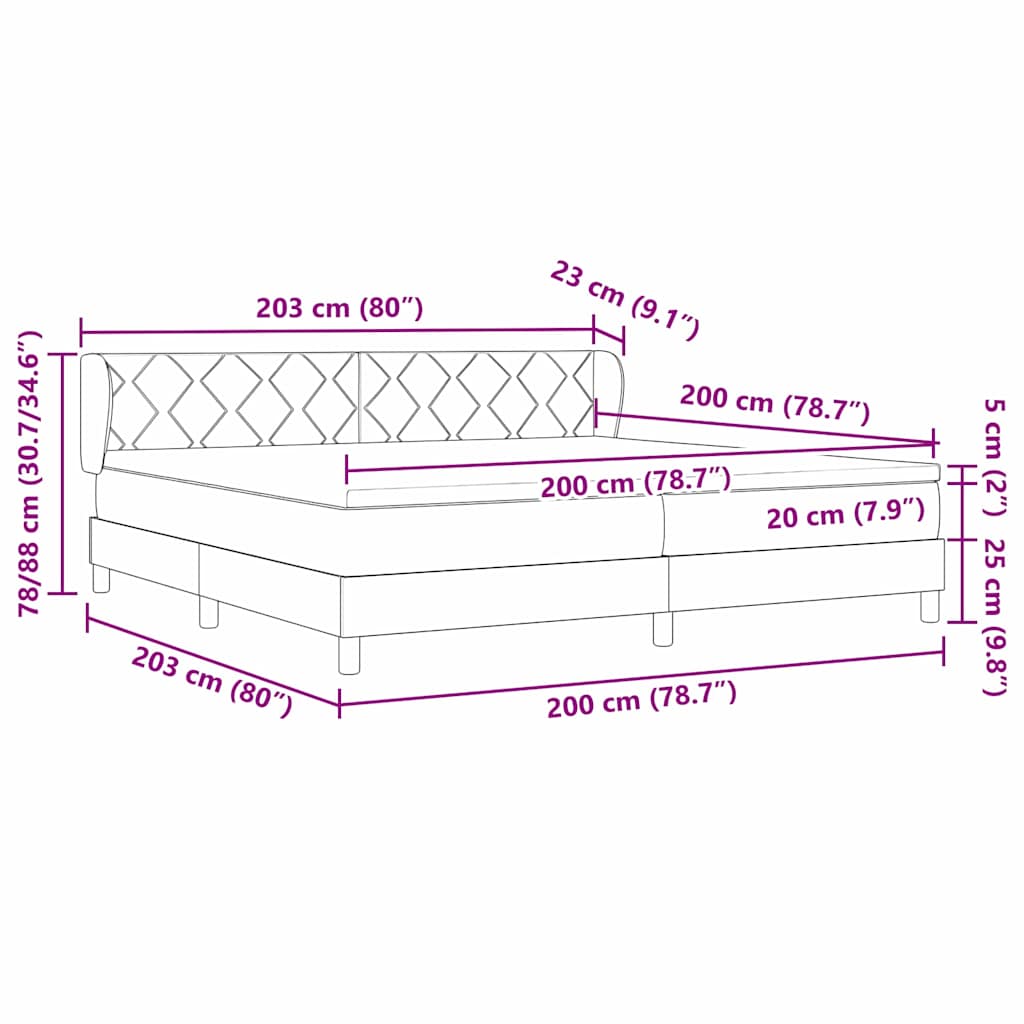 Boxrugós ágy fejtámlával Fekete 200 x 200 cm Bársony