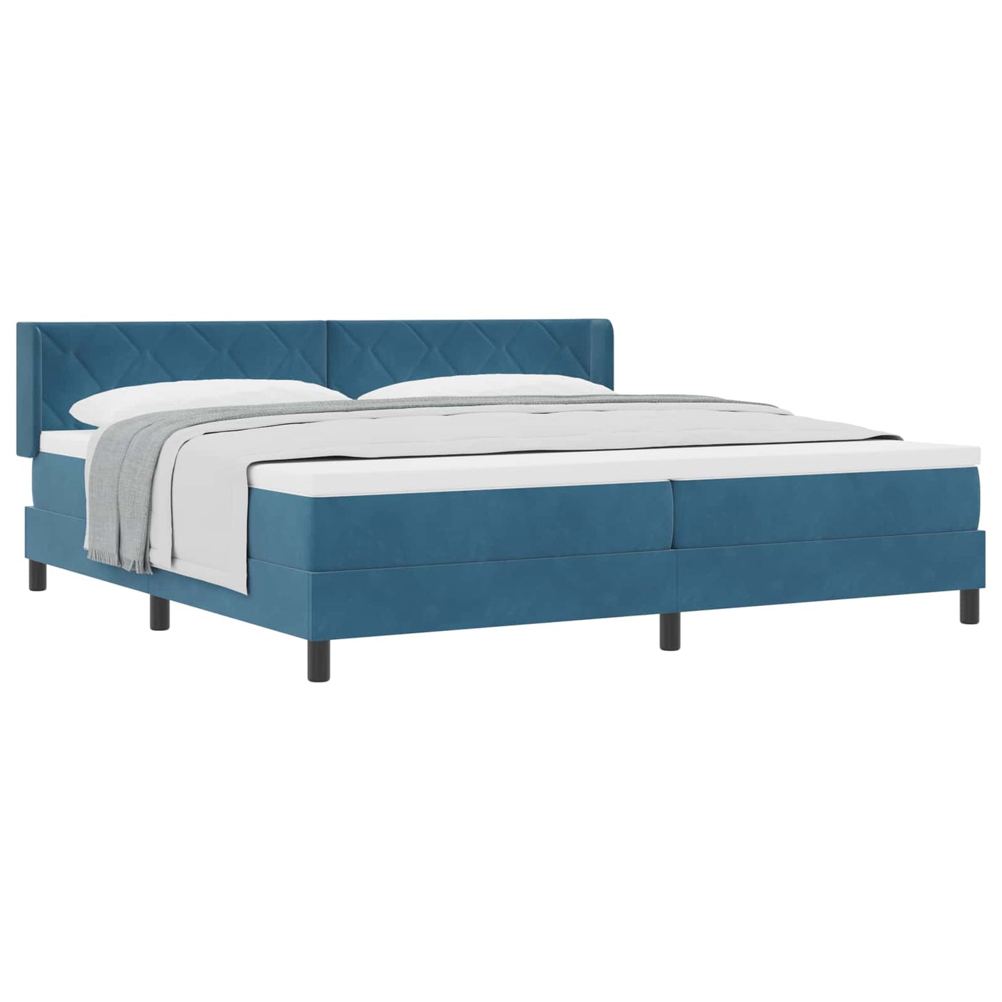 Boxrugós ágy fejtámlával Sötét kék 200 x 200 cm Bársony