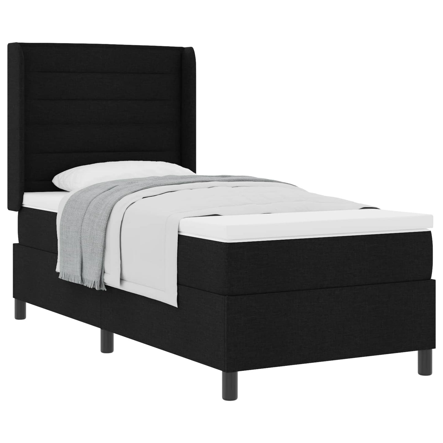 Boxrugós ágy matracmal fejtámlával Fekete 200 x 80 cm szövet