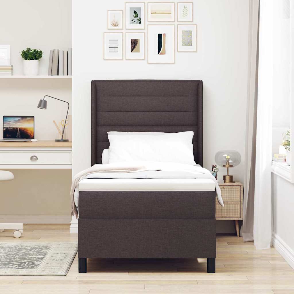 Boxrugós ágy párnával Sötét Barna 200 x 90 cm szövet