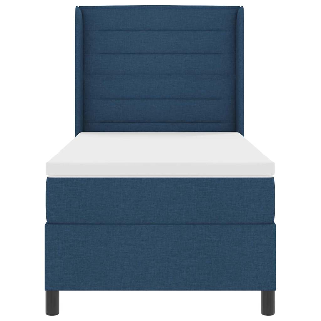Boxrugós ágy matracmal fejtámlával Kék 200 x 90 cm szövet