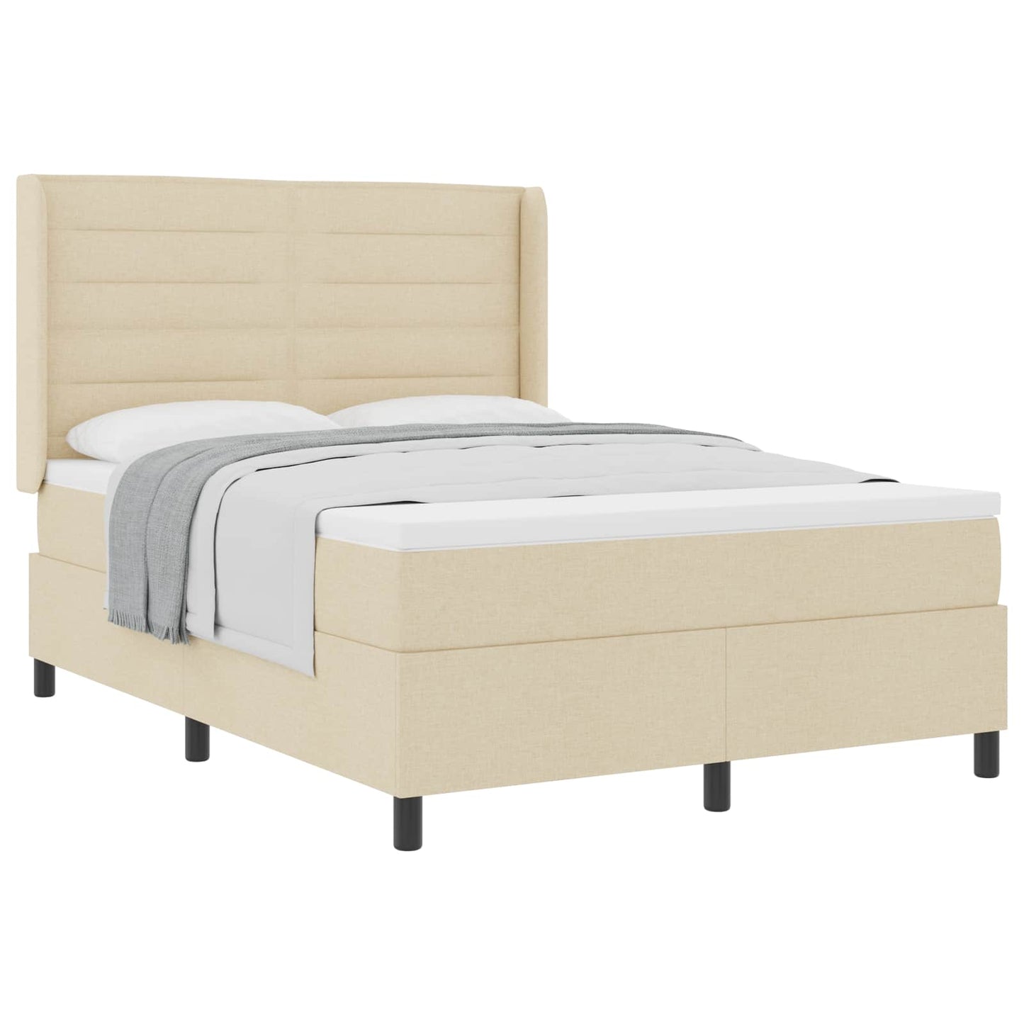 Boxrugós ágy matracmal fejtámlával Krém 200 x 140 cm szövet