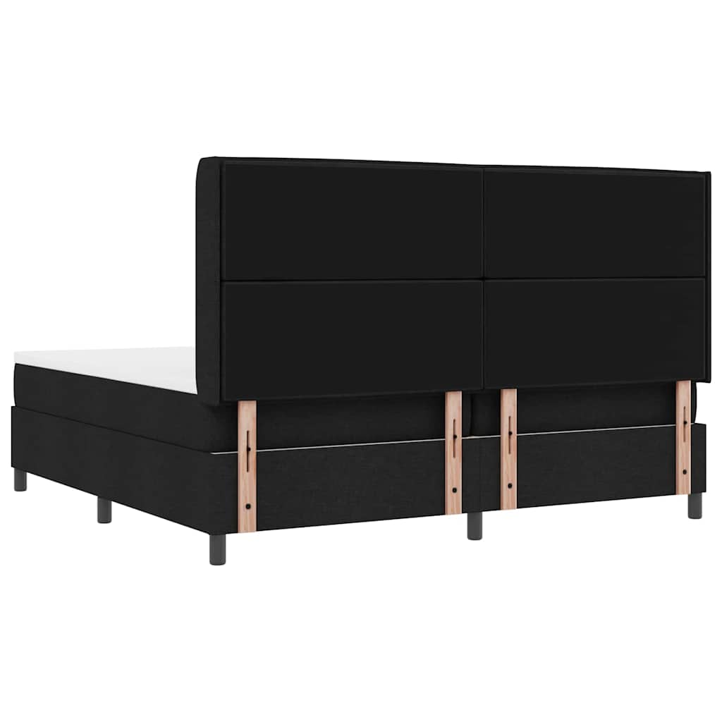 Boxrugós ágy matracmal fejtámlával Fekete 200 x 200 cm szövet