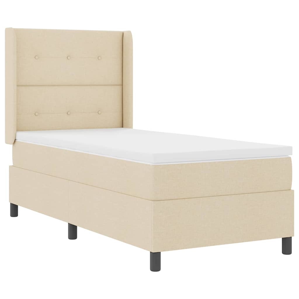 Boxrugós ágy párnával fejtámlával Krém 200 x 80 cm szövet
