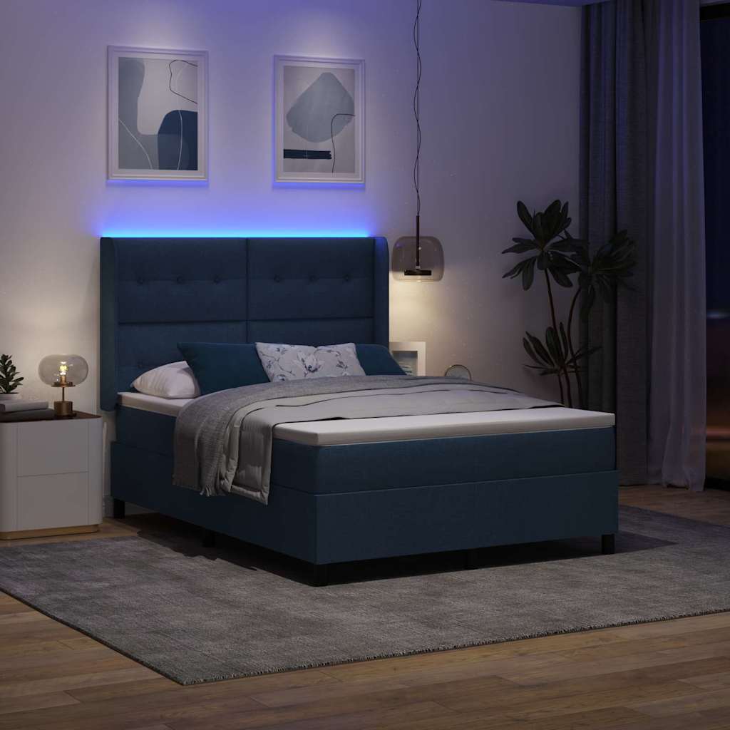 Boxrugós ágy matracmal fejtámlával Kék 200 x 160 cm szövet