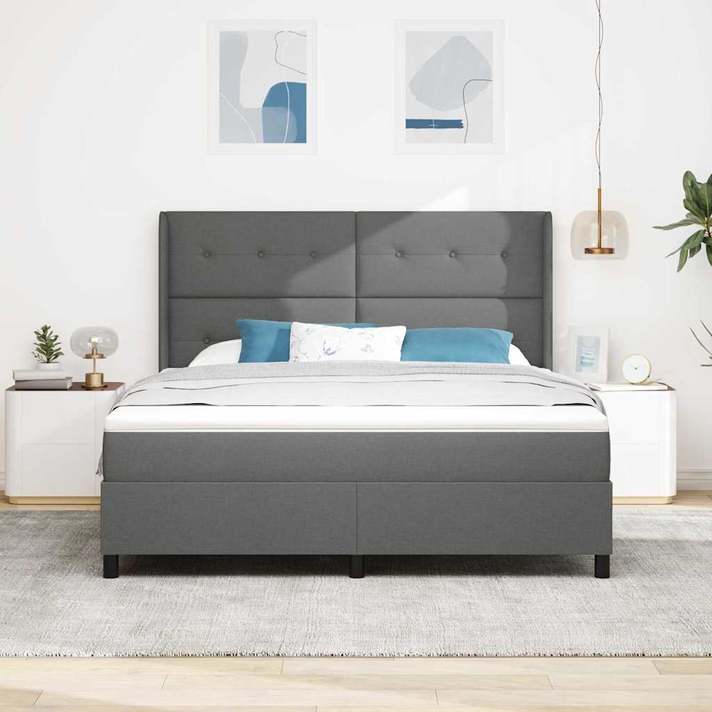 Boxrugós ágy párnával Sötétszürke 200 x 180 cm szövet